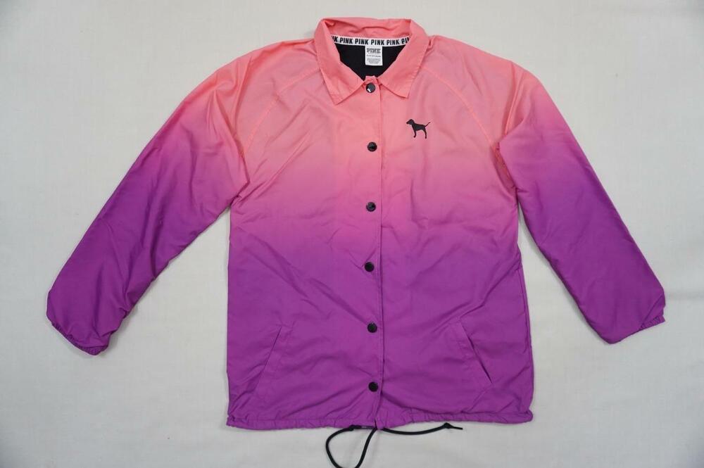 PINK VICTORIA'S SECRET OMBRE XS PURPLE/ORANGE WINDBREAKER LINED SNAP JACKET